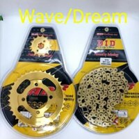 Bộ Sên nhông dĩa ,  xích vàng cho dòng xe Dream/ Wave DID