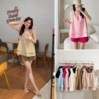 Bộ Set áo quần 2 dây bản chun to quần short ống rộng form basi LACO200