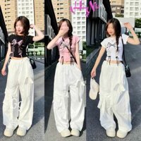 Bộ Set Áo Thun Croptop In Nơ Phối Quần Dài Nơ Gối Chất Tuyết Mưa Dành Cho Nữ - Women