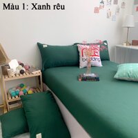 Bộ Set Chăn Ga Giường Và Vỏ Gối Cotton TICI ADU79 Bedding Đủ Kích Thước Trải Nệm 1m4, 1m6, 1m8 Chưa Gồm Chăn - XANH LÁ CÂY - 1M6 X 2M