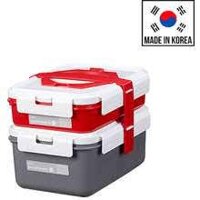 Bộ set cơm Komax 41125 có quai xách - gồm 1 hộp nhựa vuông 700ml có khay, 1 hộp nhựa vuông 1.1L