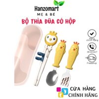 Bộ set thìa dĩa đũa cho bé cao cấp có hộp hình gà con - hanzo2009