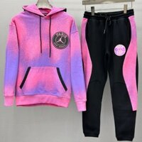 Bộ, Set thời trang thu đông hoodie mũ trùm túi bụng Nike Jordan Paris Đen pha Hồng Tím logo tròn LA 1-1 on web TANYA