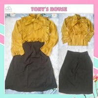 Bộ set váy nữ - Áo kiểu somi voan kiếng nữ cùng với chân váy cao cấp dáng dài công sở 2 món