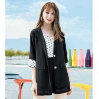 Bộ set vest 3 món chấm bi, áo khoác blazer nữ, áo dây, quần đùi