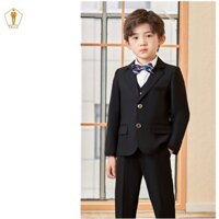 Bộ, Set Vest Đen Xanh TRAZ Cho Bé Trai, Trẻ Em, Con Nít(1 quần, 1 áo vest, 1 ghile, 1 nơ)Bé Mập Cao Tăng 1, 2 Size