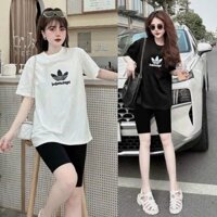 Bộ short lửng thun nữ quần ống rộng logo ADIDA.S Quảng châu trẻ trung cá tính fom rộng