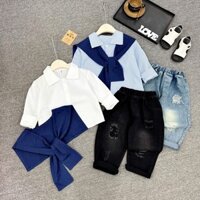 Bộ Sơ Mi 3 Ct gồm Áo sơ mi phối quần jean kèm khăn quàng cổ cho bé trai từ 8-23kg [ Shop Luankids92 ]