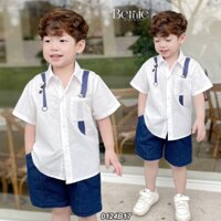 Bộ sơ mi cộc tay bé trai Gấu trúc Bernie cute - Bộ cộc bé trai quần short jean size 9-23kg - 0124B17