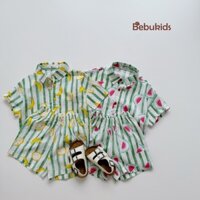 Bộ sơ mi cộc tay cho bé in hình hoa quả bé 1-6 tuổi, chất vải linen thô mềm mịn, bé mặc đi học đi chơi Bebukids SB1984