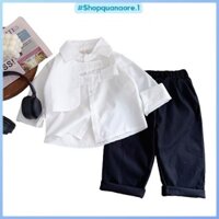 Bộ sơ mi trắng tinh khiết sang trọng cho bé yêu 8-20kg, bộ sơ mi bé trai kèm quần kaki 2 da thiết kế đẹp