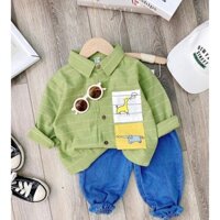 Bộ sơ mi xanh bơ cho bé yêu