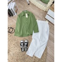 Bộ Sơ Mi Xanh Chuối Kèm Quần Dài Trắng