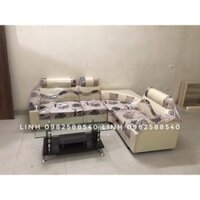 Bộ sofa 4 cục goc L nỉ hoa cúc pha da giá rẻ kèm bàn kính - ảnh thật giá rẻ