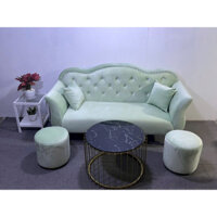 Bộ Sofa Băng Cổ Điển - Ghế Sofa Dài Cho Phòng Khách Sang Trọng Màu Xanh Bích Kích Thước Ngang 2m2/2m/1m7/83cm Hình Thật
