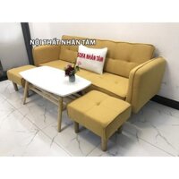 Bộ sofa bed sofa giường tay vịn vàng nghệ chất bố phòng khách salon chung cư căn hộ bàn chữ nhật trắng