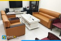 Bộ sofa da phòng khách màu đen sang trọng 3 món AmiA PK056