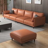 Bộ sofa FUNHOUSE phòng khách bọc da đệm bọt biển K43, chân sắt + tặng kèm 2 đôn 4 gối