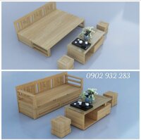 Bộ sofa giường gỗ sồi 2 trong 1