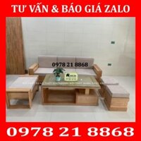 Bộ sofa mini 5 món gỗ sồi Nga, bàn ghế sofa phòng khách hiện đại