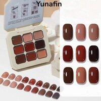 Bộ sơn móng tay đầy màu sắc YUNAFIN 3g * 9 màu, Gel kem rắn đa năng lâu trôi, màu sắc mùa hè nóng bỏng Bảng móng tay rắn lưới chín vuông dành cho nữ Bạn gái