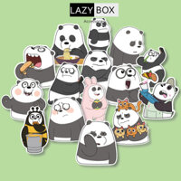 Bộ sticker chống thấm nước trang trí mũ bảo hiểm, laptop chủ đề 3 chú gấu we bare bears  20 hình - Gấu trúc  16 hình - Decal thường