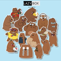 Bộ sticker chống thấm nước trang trí mũ bảo hiểm, laptop chủ đề 3 chú gấu we bare bears  20 hình - Gấu nâu  16 hình - Decal chống nước