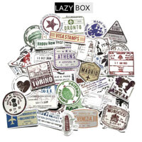 Bộ sticker chủ đề retro  visa stamp chống thấm nước trang trí mũ bảo hiểm, đàn, guitar, ukulele, điện thoại laptop - Set 40 - Decal thường