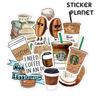 Bộ sticker  trang trí mũ bảo hiểm, đàn, guitar, ukulele, điện thoại laptop, dán sticker macbook sticker chủ đề coffee - Set 10