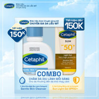 Bộ Sữa rửa mặt CETAPHIL GENTLE SKIN CLEANSER 125ML VÀ Gel chống nắng dịu lành CETAPHIL SUN SPF 50+ LIGHT GEL 50ML