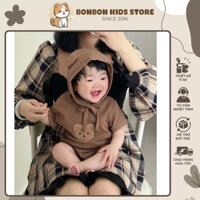 Bộ Suit Cho Bé Gái, Bộ Body Cộc Tay Gấu Liền Thân Cho Bé Trai Kèm Mũ Dễ Thương