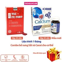 Bổ sung sắt và canxi cho cơ thể, Sắt TSC Fe Fort 30v và Canxi Nano hữu cơ 30v Calcium Nano- giúp bổ máu, xương chắc khỏe