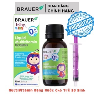 Bổ sung vitamin nhóm B và multivitamin cho trẻ Brauer Baby & Kids Liquid Multivitamin for Infants 0+ 45ml