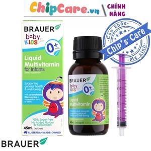 Bổ sung vitamin nhóm B và multivitamin cho trẻ Brauer Baby & Kids Liquid Multivitamin for Infants 0+ 45ml