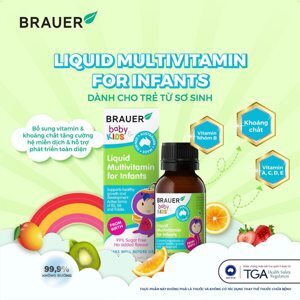 Bổ sung vitamin nhóm B và multivitamin cho trẻ Brauer Baby & Kids Liquid Multivitamin for Infants 0+ 45ml