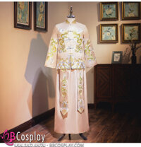 Bộ Sườn Xám Nam Thêu Rồng Màu Kem