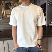 [Bộ sưu tập 1.1 vạn người] Xu hướng mùa hè cotton nguyên chất nặng màu thuần phong cách Hồng Kông tất cả các Kết hợp dễ phối bên trong rộng rãi Áo thun tay ngắn áo lót nam