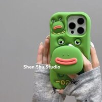 [Bộ sưu tập 1.5.000 người] Ốp điện thoại giá đỡ ếch miệng xúc xích ba chiều Apple 16promax Vỏ silicon iPhone13 X / 15 mềm chống sốc