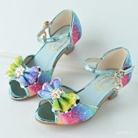 [Bộ sưu tập 15k người] Giày công chúa giá đặc biệt cho bé gái mùa hè mới, giày sandal trẻ em thời trang với gót cao gradient, mũi nhọn và nơ.