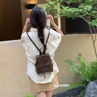 Bộ sưu tập 3.000 người Greenday Retro Nâu Ba lô nhỏ Phù hợp với mọi trận đấu Túi dây rút Mini Ba lô da mềm Túi đeo vai