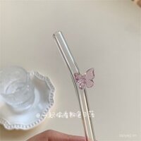 [Bộ sưu tập 35k người] Ống hút thủy tinh hình bướm màu sắc tinh tế, thân thiện với môi trường, ống hút uống cao cấp, ống hút sữa dễ thương cho người lớn