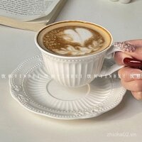 [Bộ sưu tập 38k người] Cốc cà phê gốm trắng thuần, cốc cao cấp Ins, bộ đồ ăn trà chiều châu Âu mang cảm giác trang trọng
