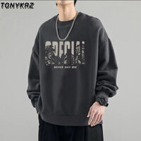 [Bộ sưu tập 660 người] TONYKRZ Áo thun cổ tròn hợp thời trang màu xanh ô liu Mỹ Nam Xuân Thu Áo sơ mi đáy dài tay dáng rộng Áo hoodie không mũ trùm đầu