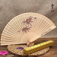 [Bộ sưu tập 7877 người] Quạt gỗ gấp kiểu cổ điển, quà tặng Feng quạt gỗ đàn hương, quạt rỗng, quạt gỗ đầy đủ, quạt nhảy, di động