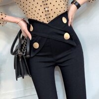 [Bộ sưu tập 8,5 triệu người] Quần legging khí chất Nữ Skinny Feet 2023 Xuân Hè Phong cách mới Mặc ngoài Quần co giãn Quần ống lót màu đen Quần cạp cao20250302
