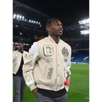 Bộ sưu tập áo khoác mùa thu AC Milan Unisex] Jin [Áo khoác bóng chày kích thước lớn, áo khoác chắp vá, trang phục cặp đôi thêu, thương hiệu thời trang châu Âu và Mỹ 5505