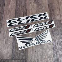 Bộ sưu tập cặp tem chữ CLICK dẻo, tem số 125i, tem số 150i, tem cánh chim HONDA WINGS độ màu đen
