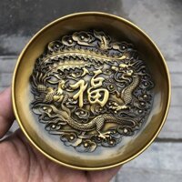 Bộ sưu tập cổ Khay trà bằng đồng nguyên chất Dập nổi Rồng Phượng Chengxiang Fu Tấm nhà Thanh Càn Long Cũ Tây Tạng Đồng thau Xoay Tấm Đồ Cũ 6.29