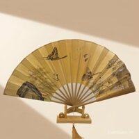 [Bộ sưu tập của 1499 người] Quạt gấp cổ 9 inch, quạt bướm Khổng Tử do nhà Minh sản xuất, quạt Hán phục bằng tre dầu, múa vải lụa hai mặt