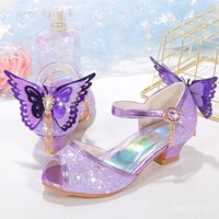 [Bộ sưu tập của 2634 người] Dép bé gái mới 2024 Phiên bản Hàn Quốc Rhinestone nơ màu tím Dép cao gót trẻ em mùa hè biểu diễn Giày học sinh